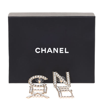 Chanel Crystal Cha-Nel Logo Drop Earrings Gold 5 of 5