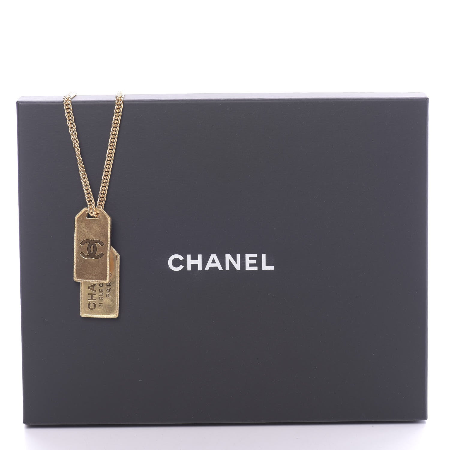 Chanel ID Dog Tag Charm Necklace Gold 7 of 7