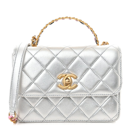 Chanel Metallic Calfskin Quilted Mini Metal Top Handle Flap Silver 1 of 13