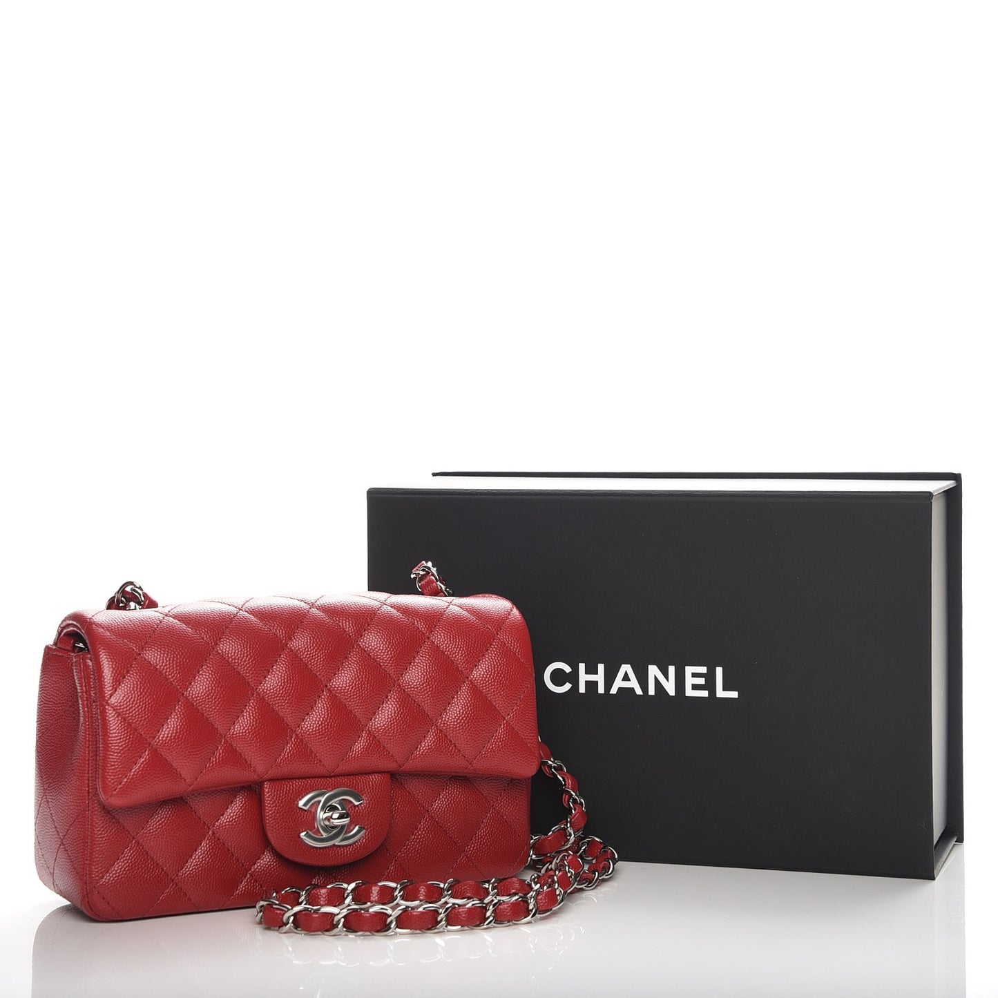Caviar Quilted Mini Rectangular Flap Dark Red