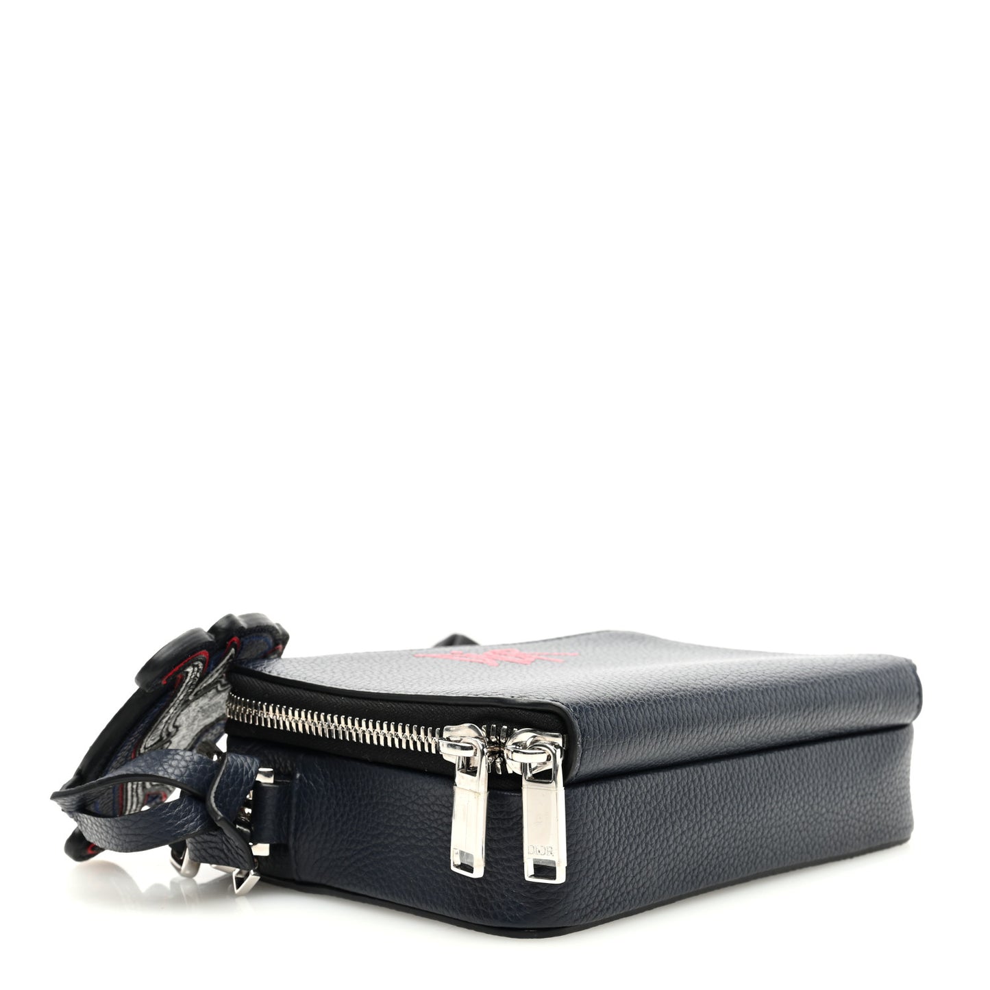 X SHAWN STUSSY Grained Calfskin Ox Head Crossbody Double Zip Crossbody Pouch Navy Blue
