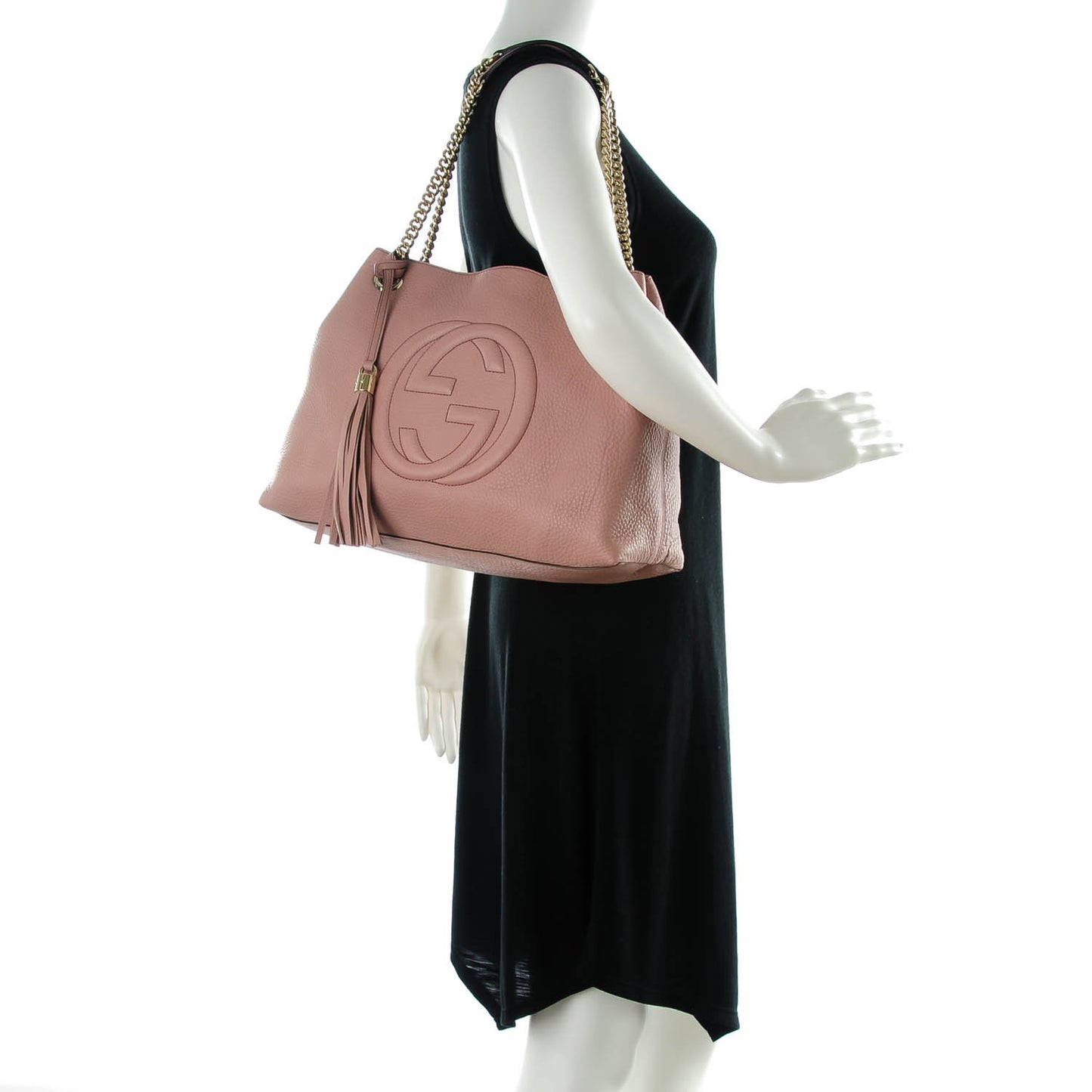 Pebbled Calfskin Medium Soho Chain Shoulder Bag Pale Pink