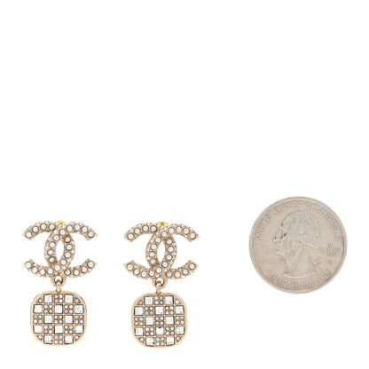 Chanel Pearl Baguette Crystal CC Drop Earrings Gold 2 of 5