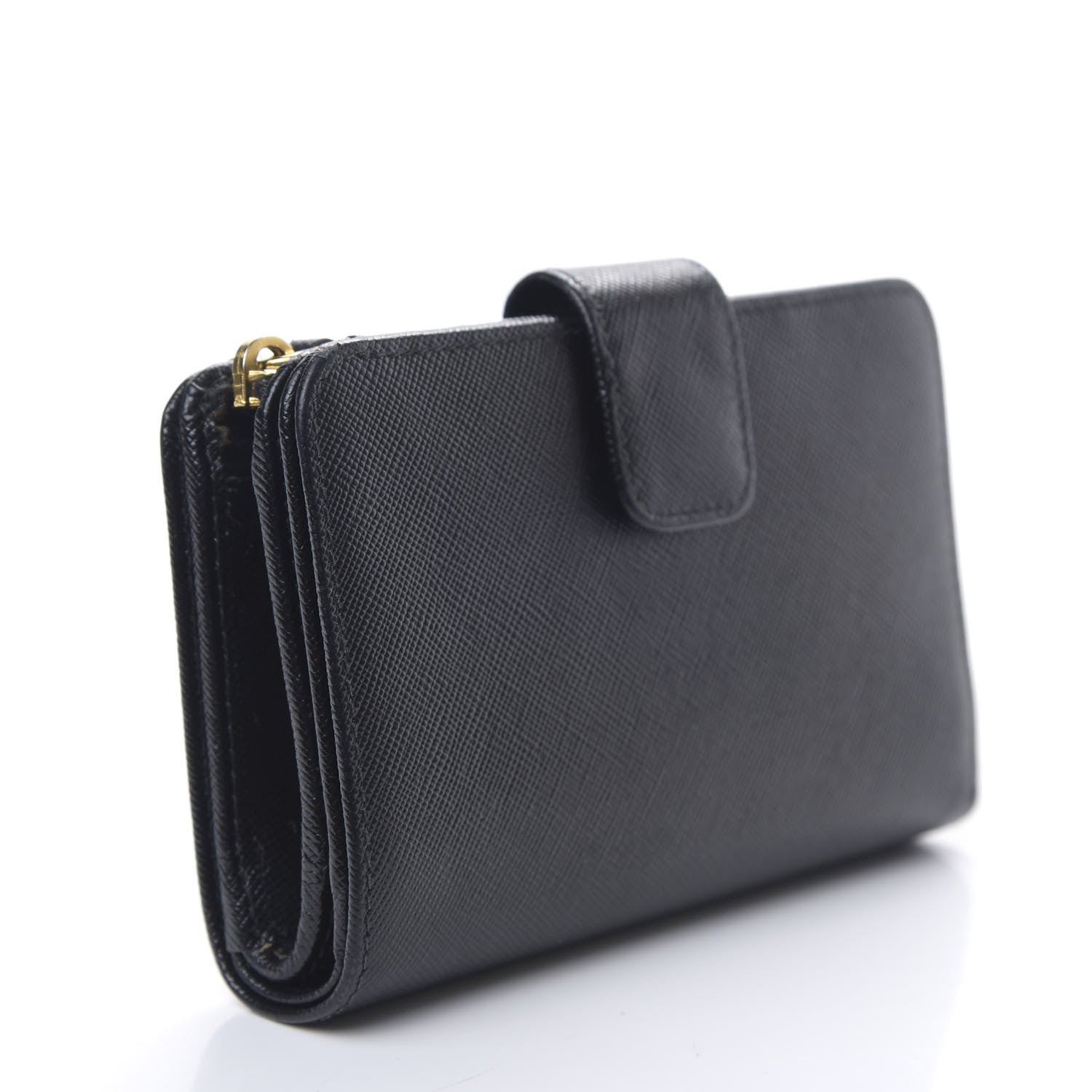 Prada Saffiano Metal Compact Wallet Black 2 of 9