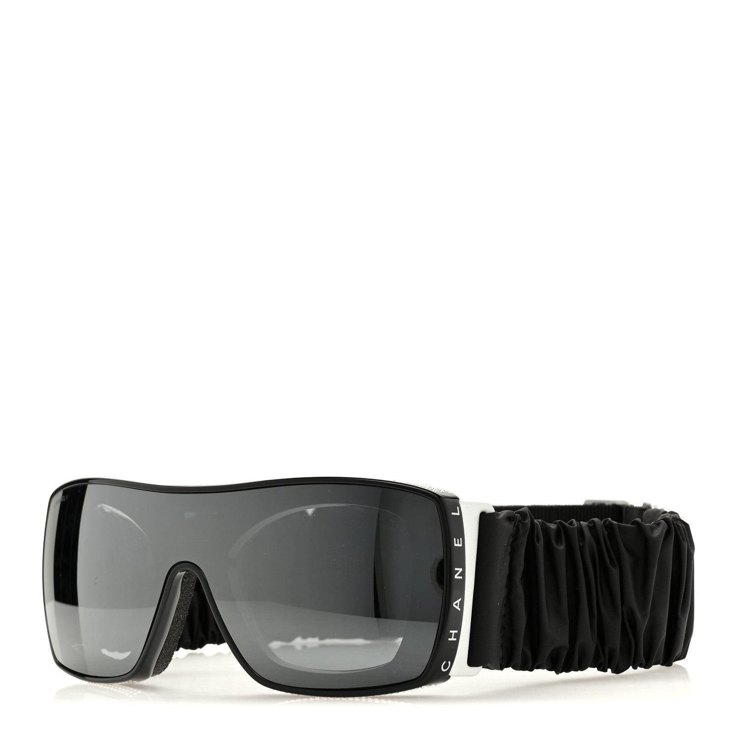 Chanel Crystal Acetate Technical Satin Shield Sunglasses Black 1 of 5