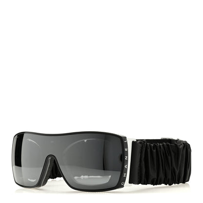 Chanel Crystal Acetate Technical Satin Shield Sunglasses Black 1 of 5