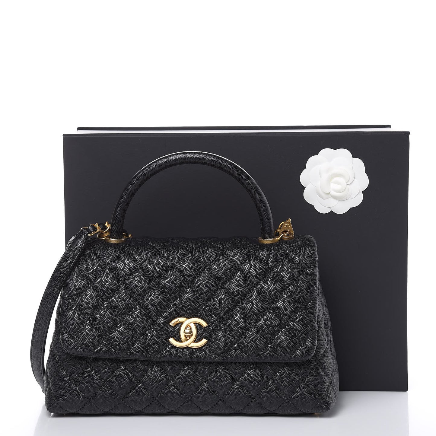 Caviar Quilted Small Coco Handle Flap Black
