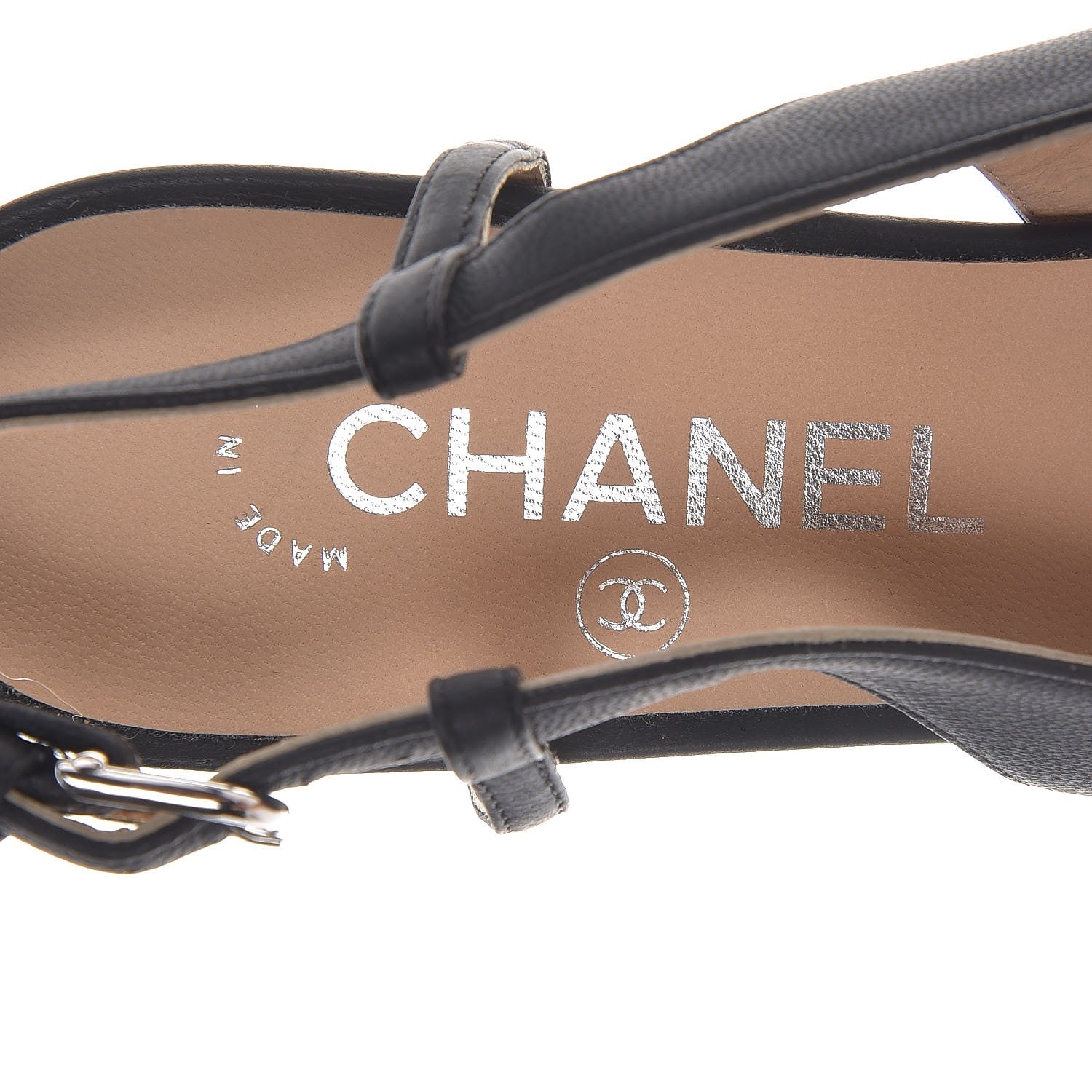 Chanel Lambskin Chain CC Cap Toe Slingback Wedge Sandals 37.5 Black 7 of 9