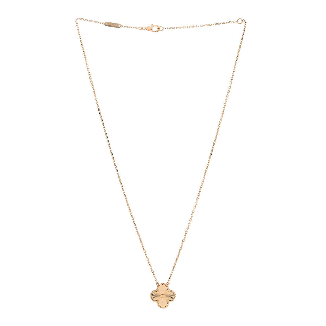 18K Yellow Gold Guilloche Vintage Alhambra Pendant Necklace