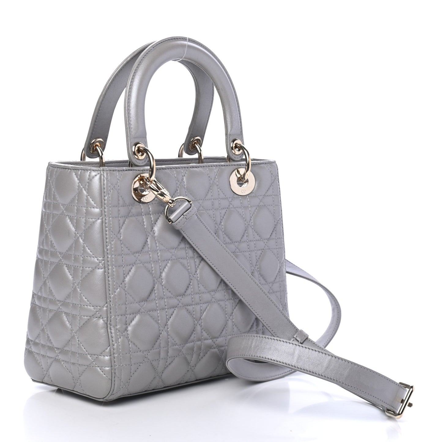 Pearly Lambskin Cannage Medium Lady Dior Grey