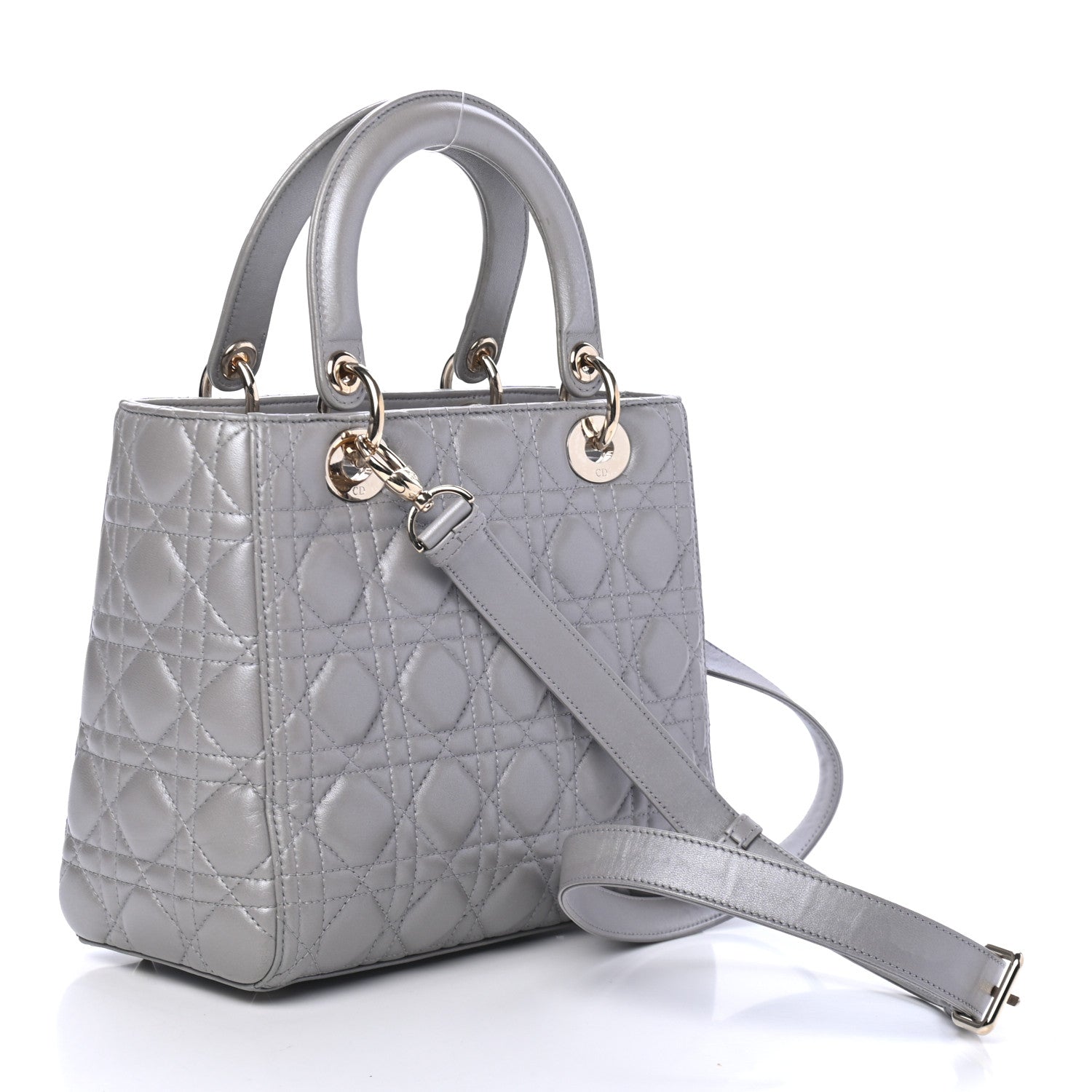 Christian Dior Pearly Lambskin Cannage Medium Lady Dior Grey 3 of 4