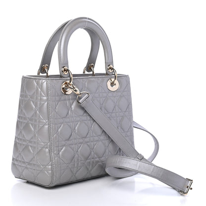 Christian Dior Pearly Lambskin Cannage Medium Lady Dior Grey 3 of 4