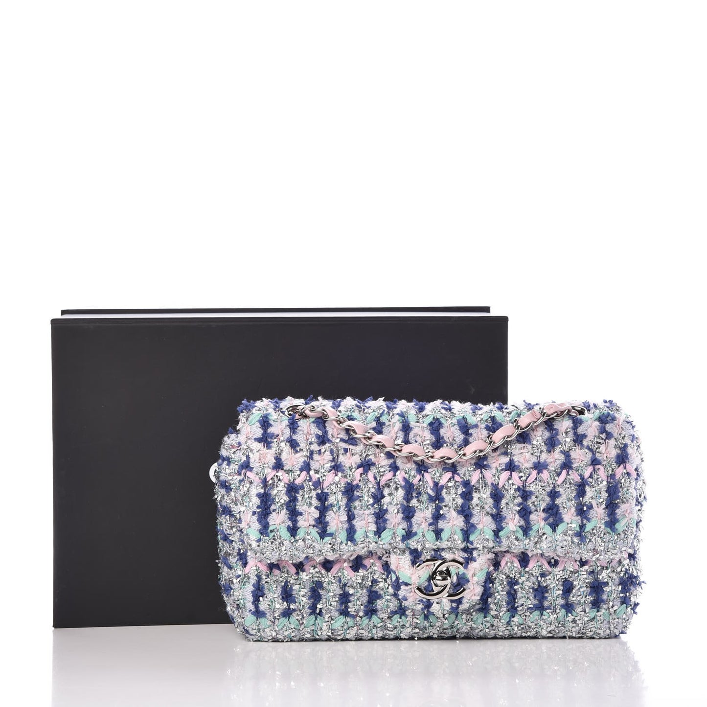 Tweed Knit Medium Flap Multicolor Pink