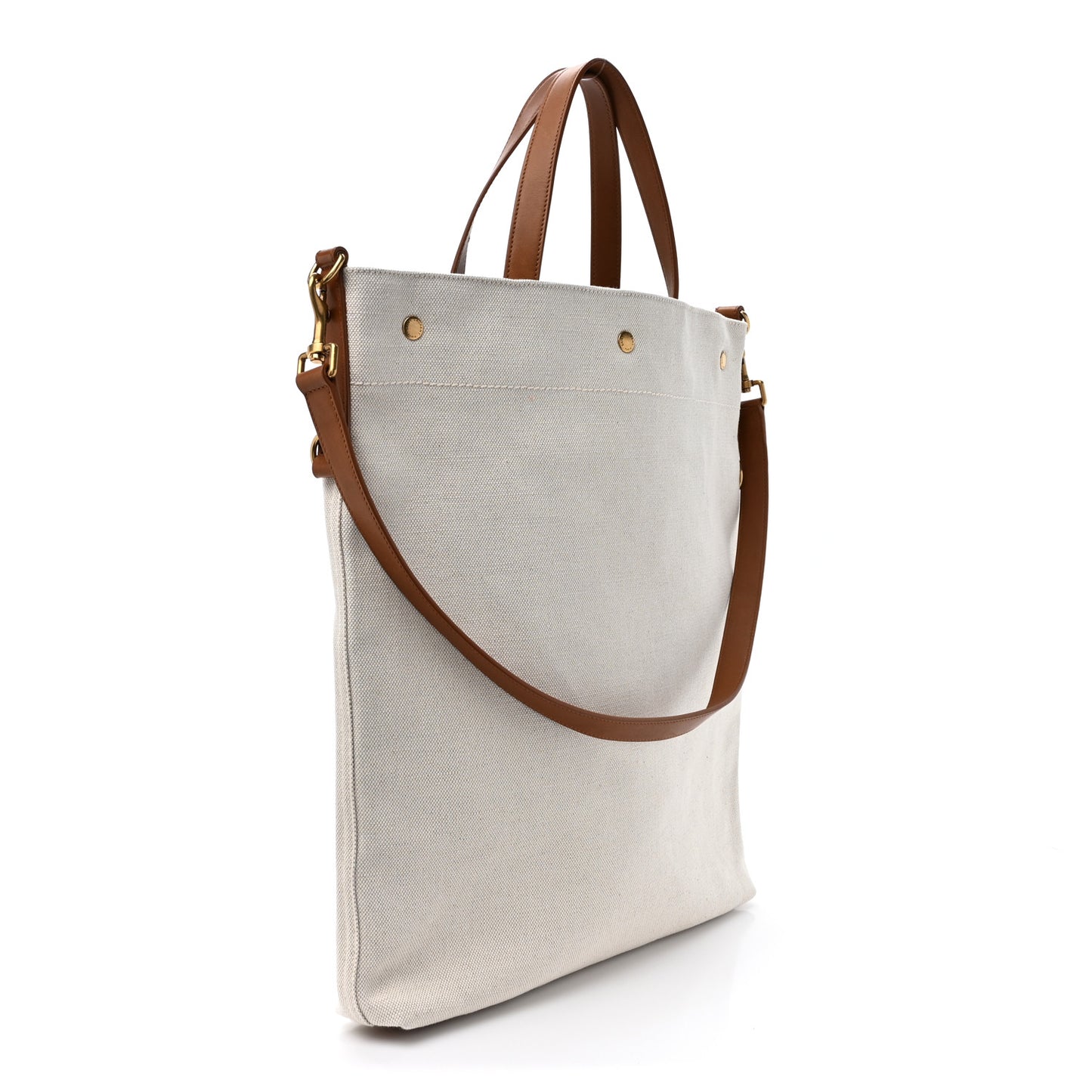 Canvas Smooth Calfskin Universite North South Foldable Tote Naturel Brick