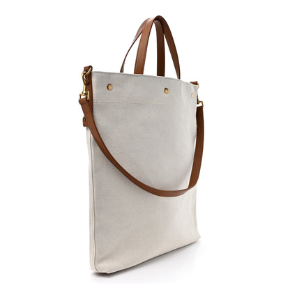 Saint Laurent Canvas Smooth Calfskin Universite North South Foldable Tote Naturel Brick 4 of 18