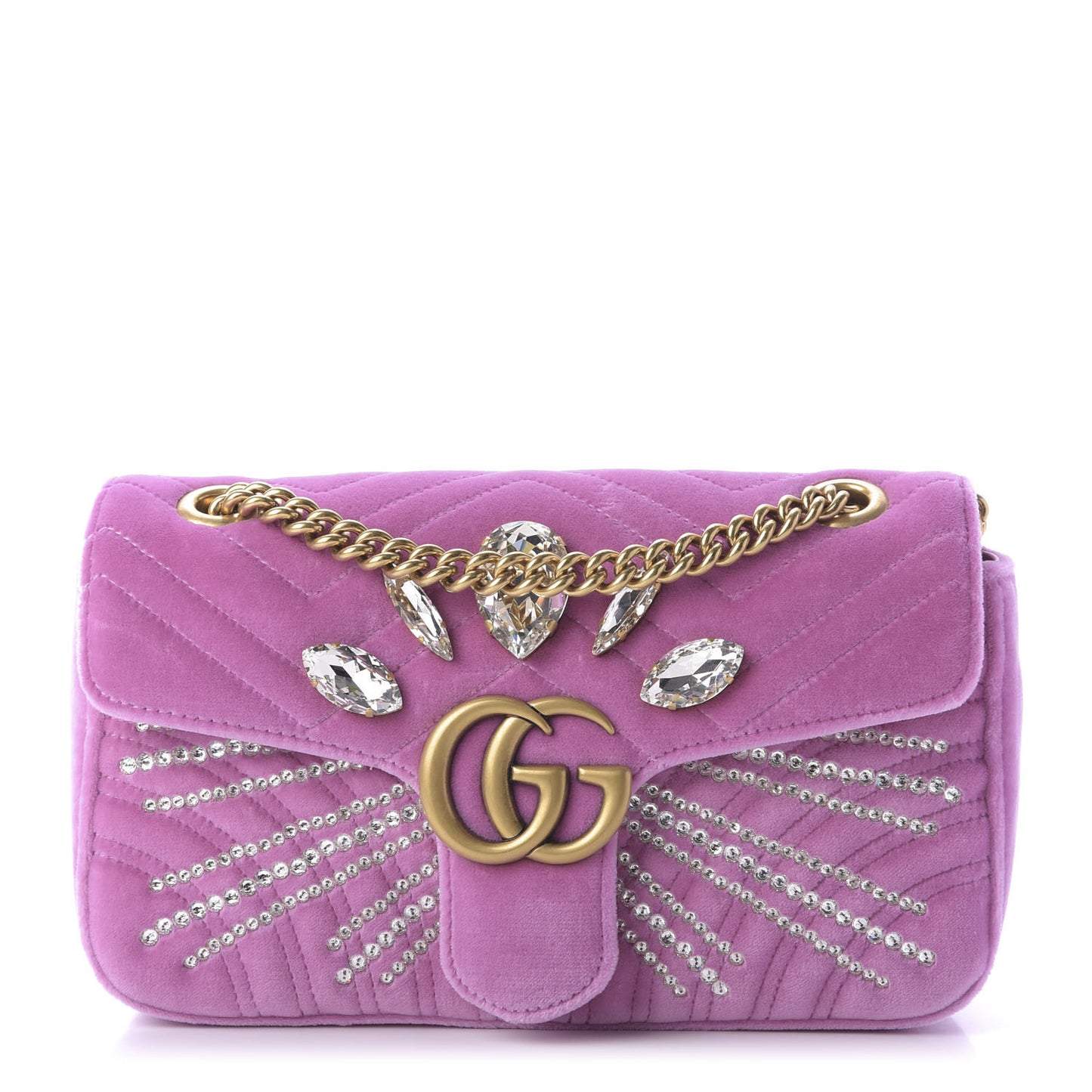 Velvet Matelasse Marquise Crystals Embroidered Small GG Marmont Shoulder Bag Malva
