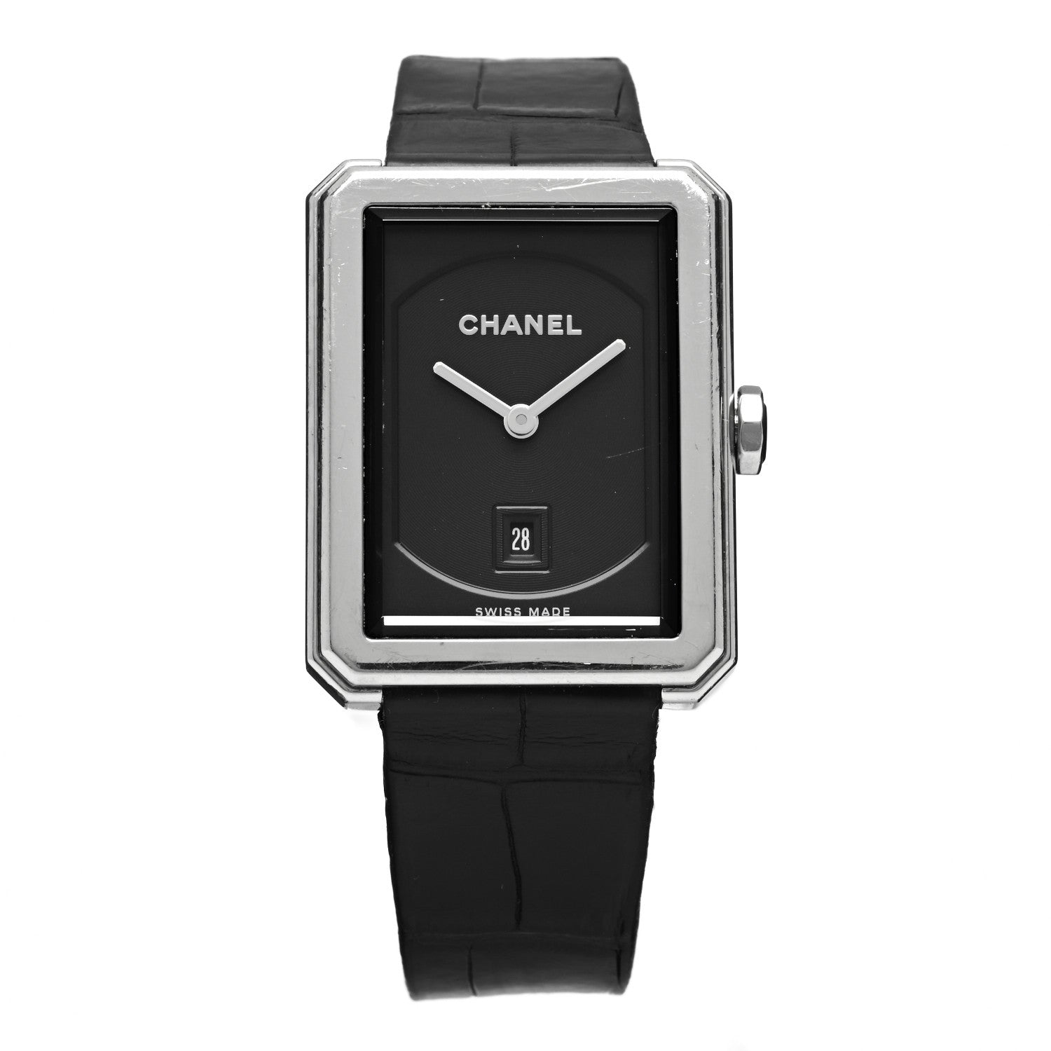 Chanel Stainless Steel Alligator 26mm Boy-Friend Quartz Watch Black 1 of 4