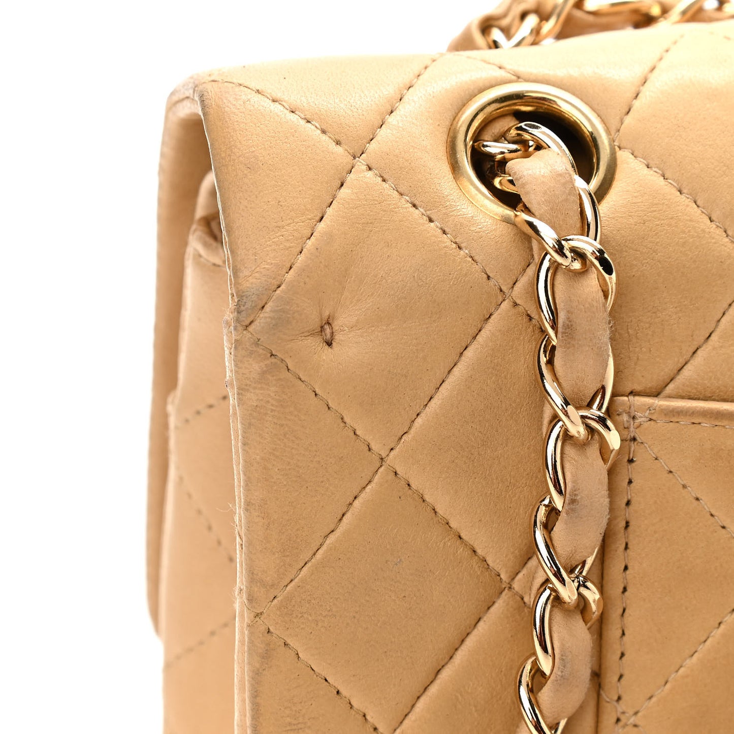 Lambskin Quilted Medium Double Flap Beige