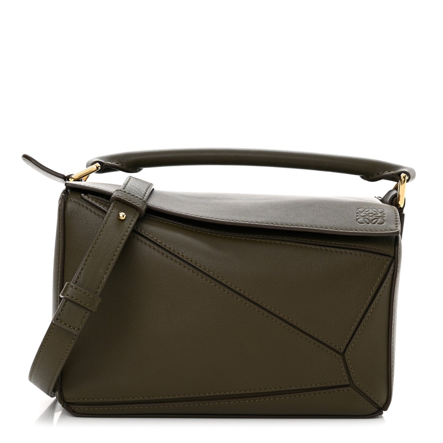 Calfskin Small Puzzle Bag Dark Khaki Green