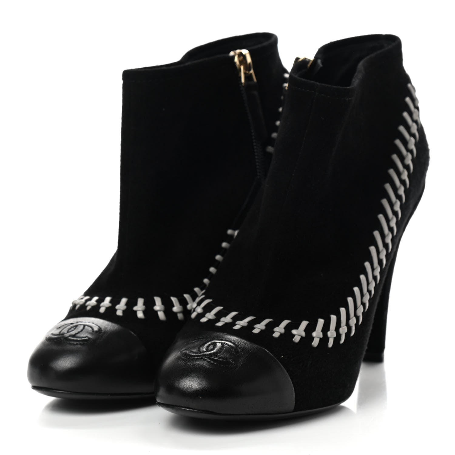 Chanel Suede Lambskin Short Boots 37.5 Black White 3 of 10