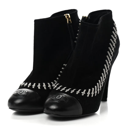 Chanel Suede Lambskin Short Boots 37.5 Black White 3 of 10