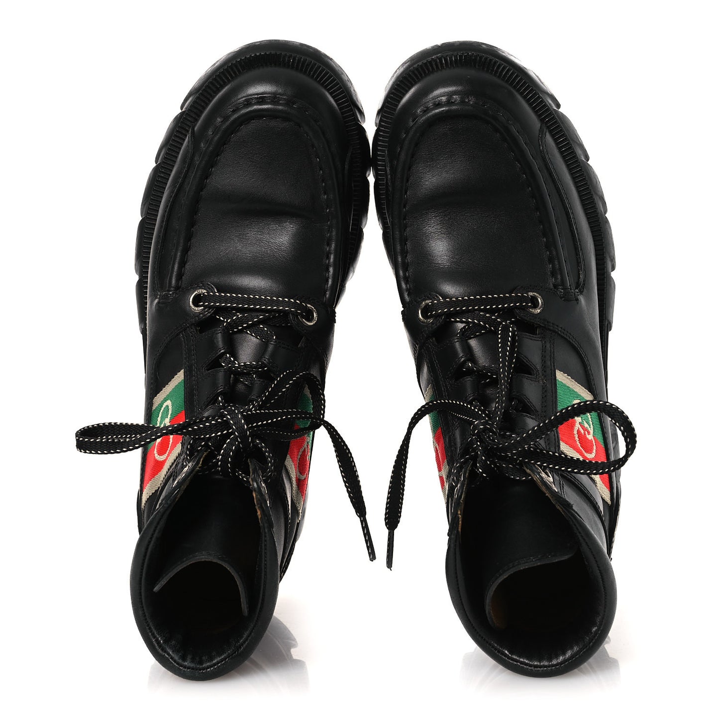 Quebec Calfskin Web Womens Interlocking G Lace Up Combat Boots 38 Black Mystic White Green Red