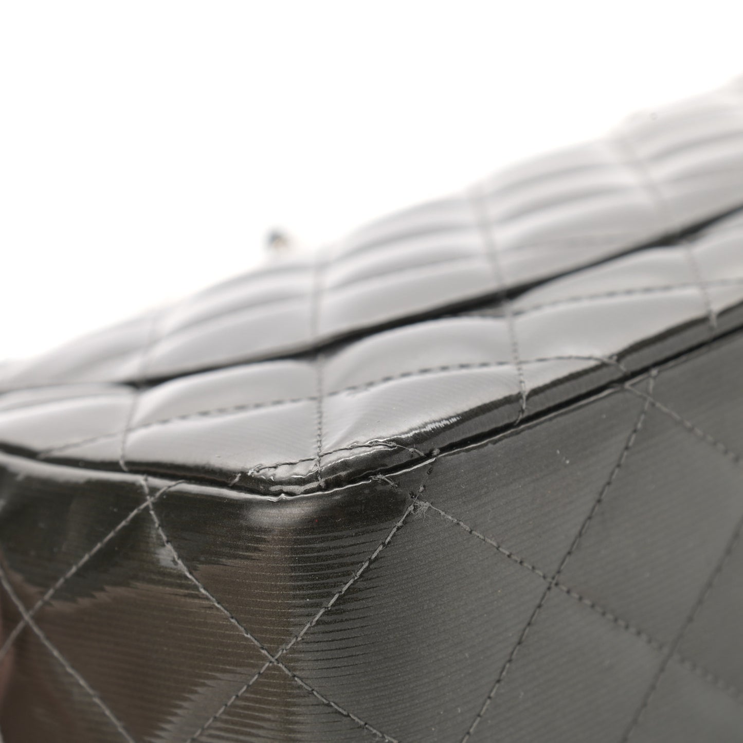 Striated Patent Quilted Jumbo Double Flap Black