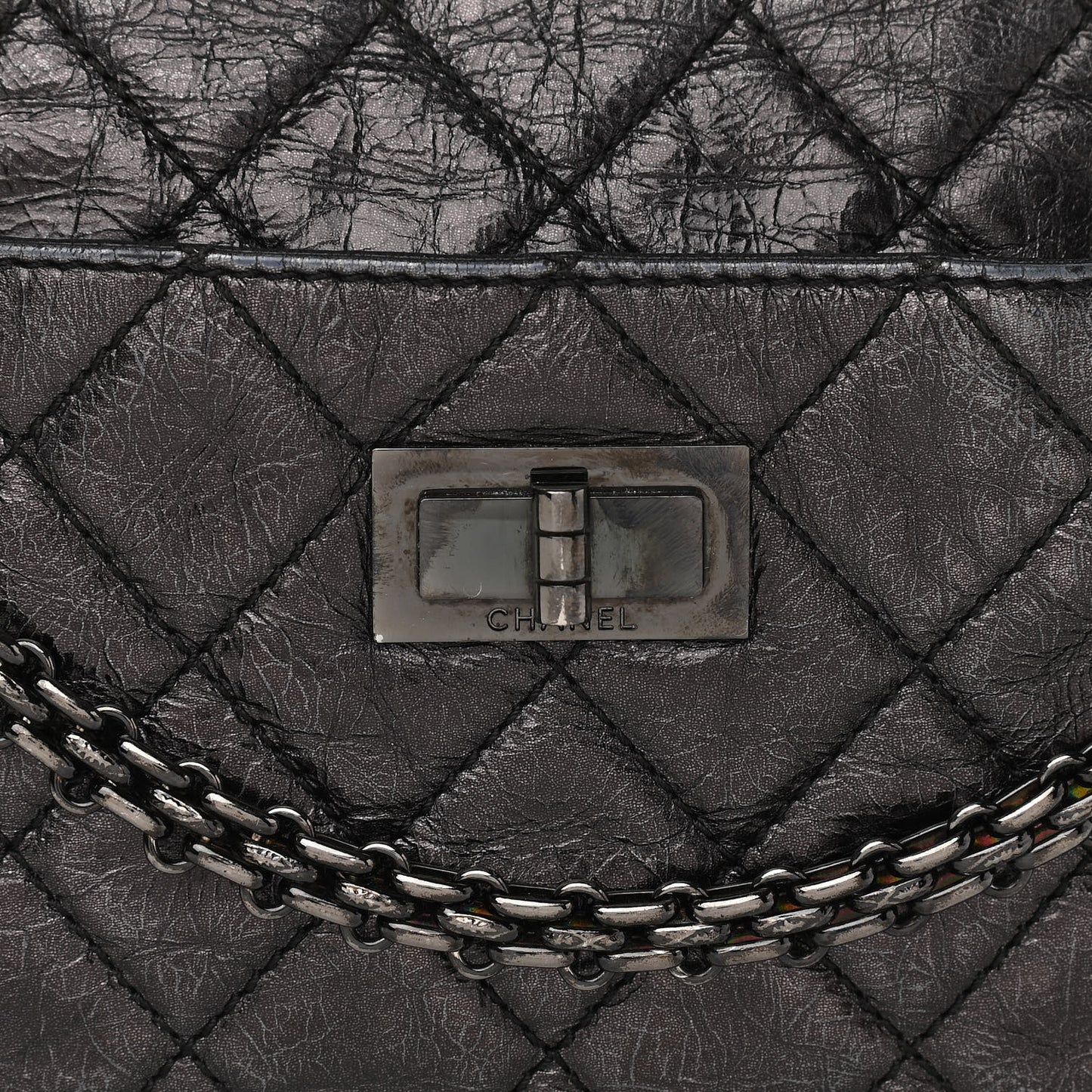 Metallic Aged Calfskin Quilted Medium Reissue Camera Case Black