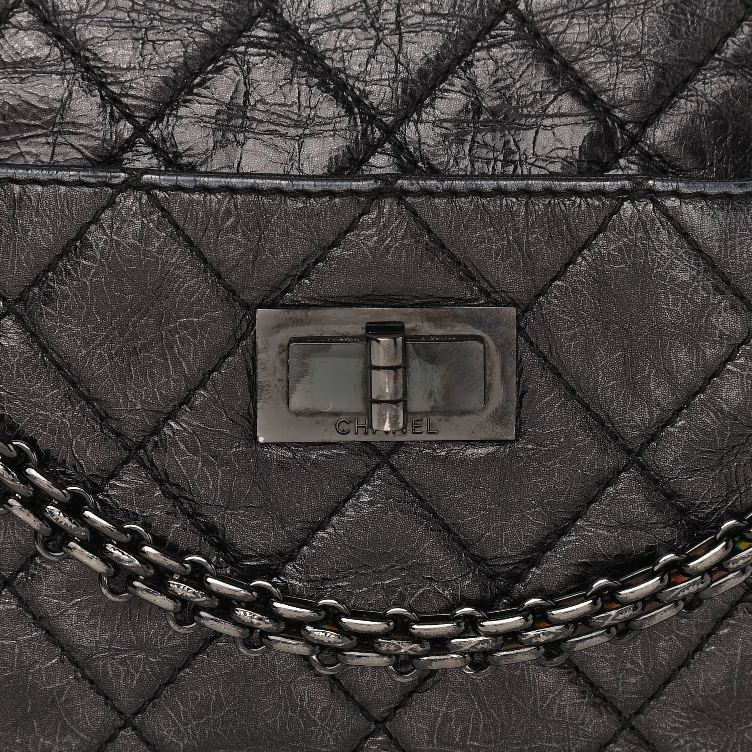 Chanel Metallic Aged Calfskin Quilted Medium Reissue Camera Case Black 10 of 11