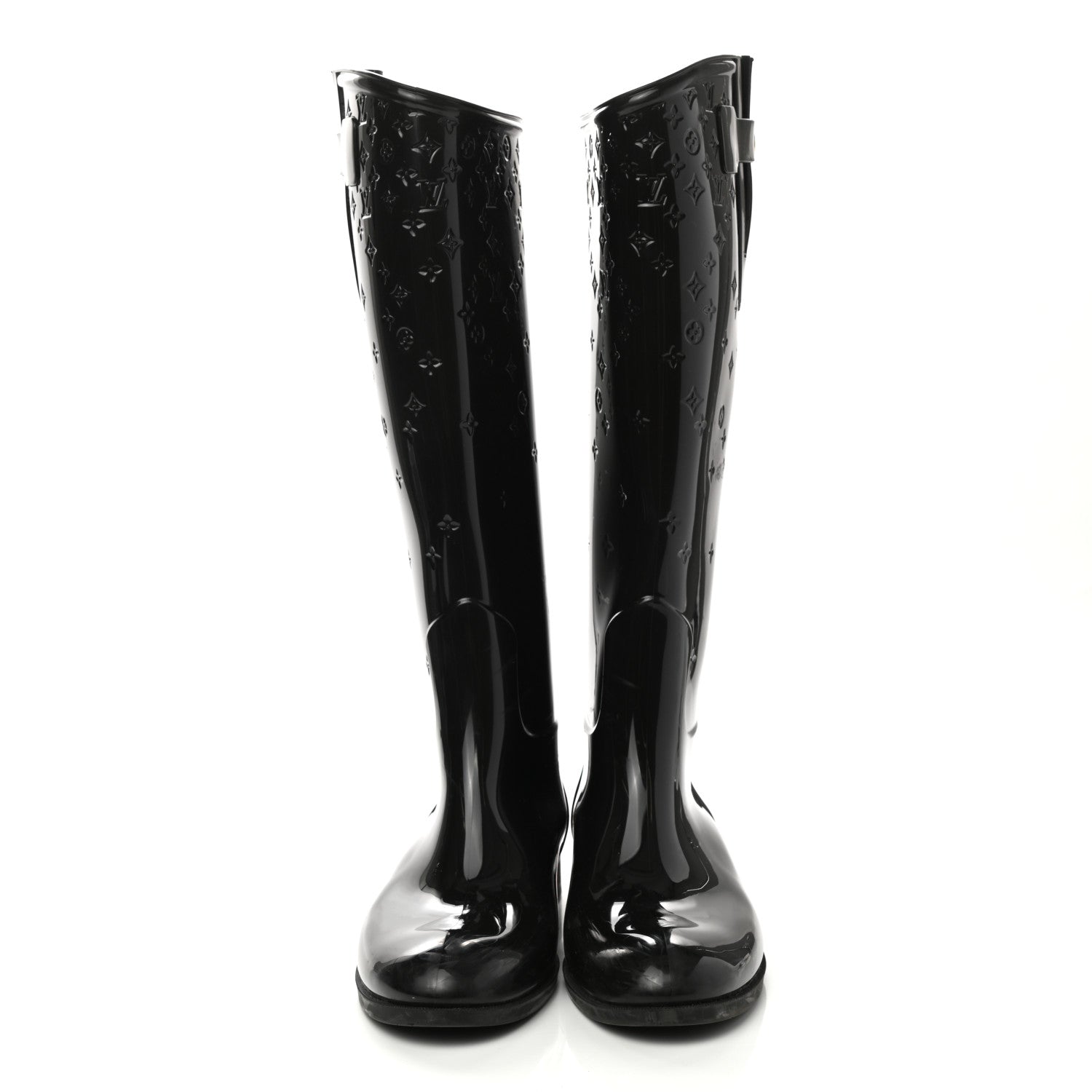 Louis Vuitton Rubber Embossed Monogram Drops High Rain Boots 41 Black 2 of 8