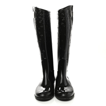 Louis Vuitton Rubber Embossed Monogram Drops High Rain Boots 41 Black 2 of 8