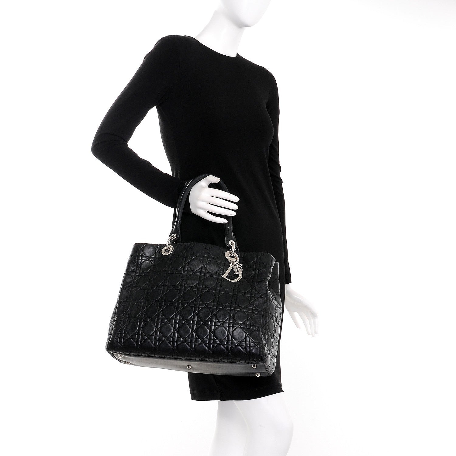 Christian Dior Lambskin Cannage Large Soft Lady Dior Shopping Tote Black 2 of 12