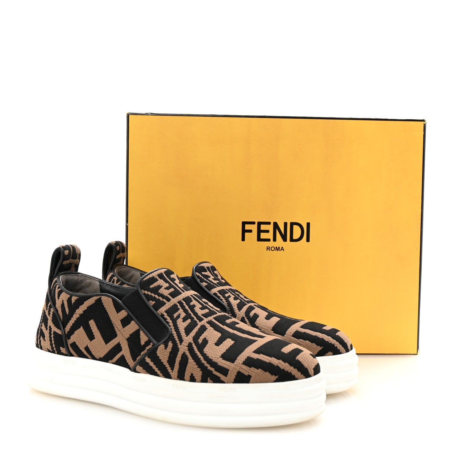 Fendi X SARA COLEMAN Canvas FF Vertigo Embroidered Womens Rise Slip On Sneakers 36.5 Tobacco Black 10 of 10