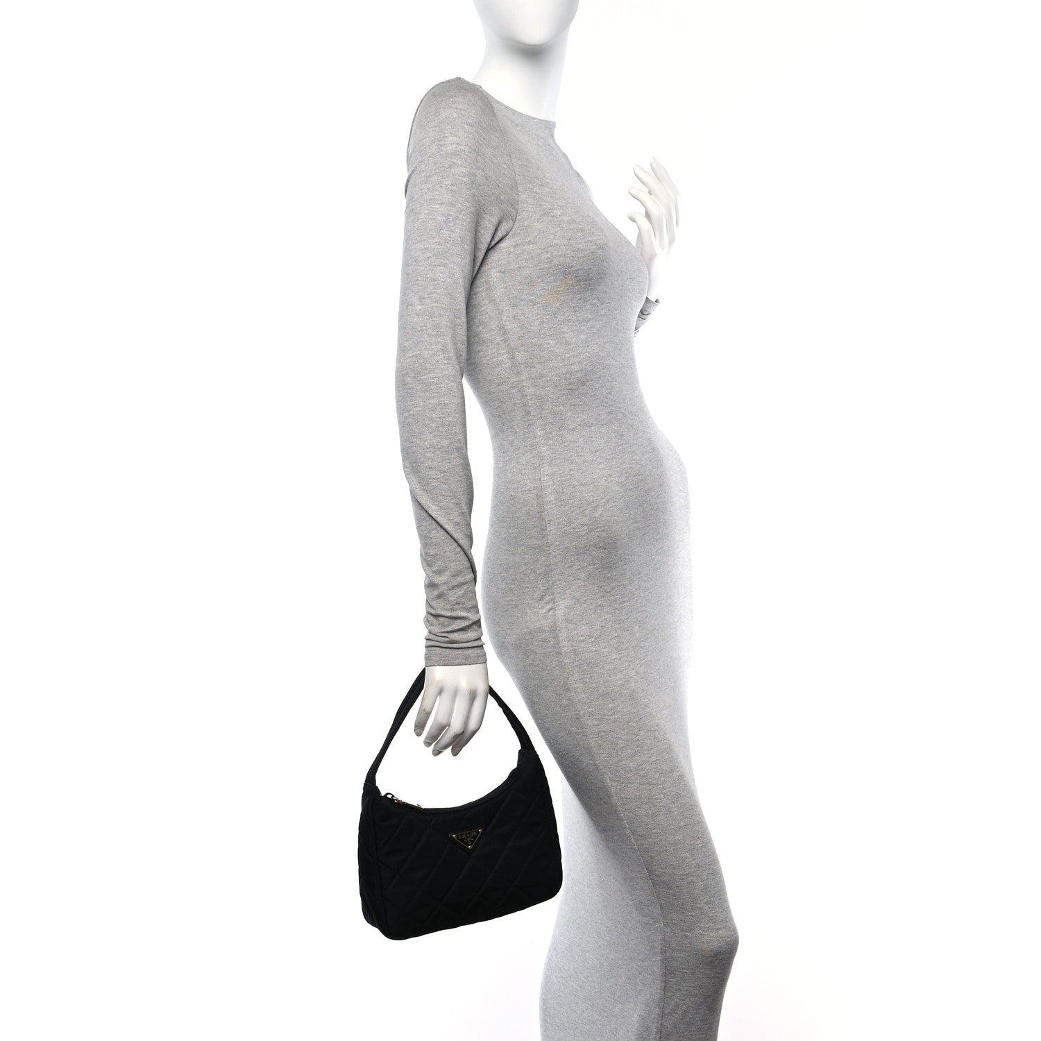 Prada Tessuto Nylon Stitched Shoulder Bag Black 2 of 10