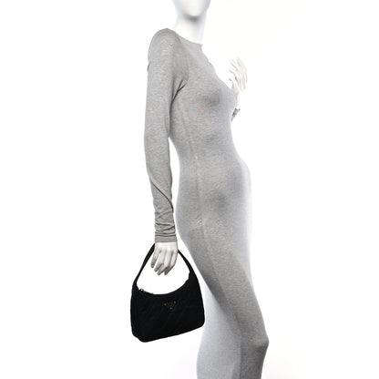 Prada Tessuto Nylon Stitched Shoulder Bag Black 2 of 10