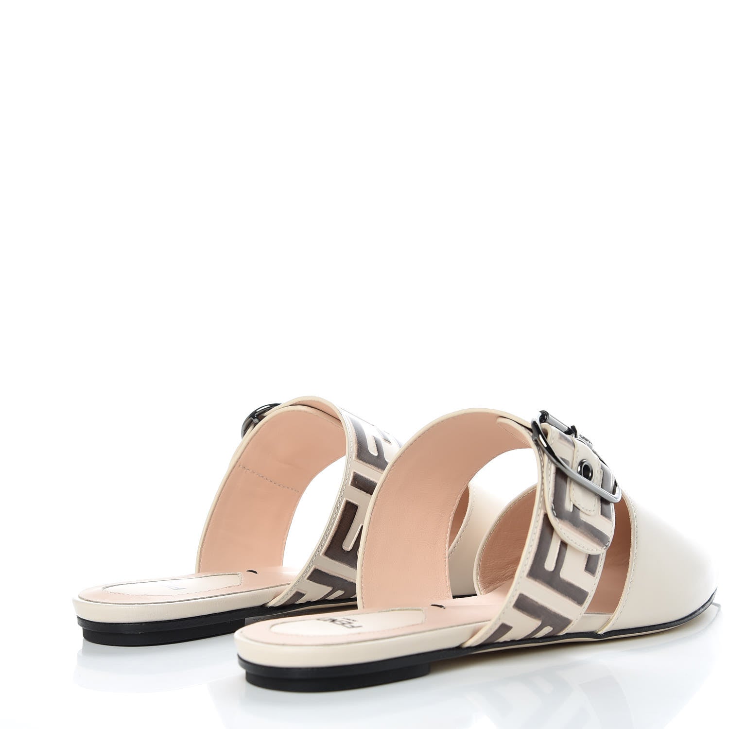 Fendi Vitello FF Embossed Buckle Flat Mules 37.5 Camelia Moresco 4 of 8