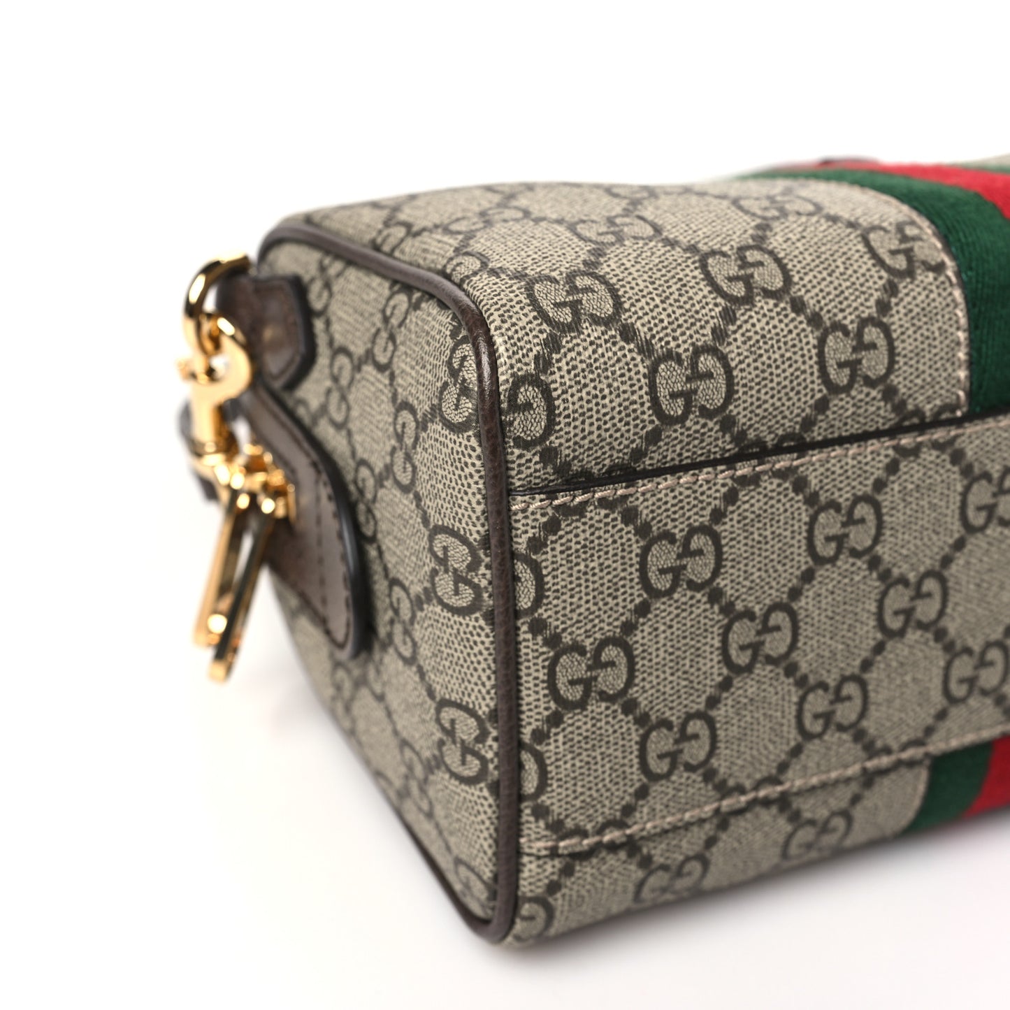 GG Supreme Monogram Textured Dollar Calfskin Web Mini Ophidia Top Handle Bowler Bag Beige Ebony New Acero