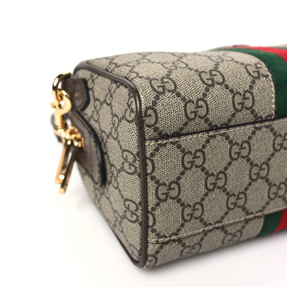 Gucci GG Supreme Monogram Textured Dollar Calfskin Web Mini Ophidia Top Handle Bowler Bag Beige Ebony New Acero 9 of 10