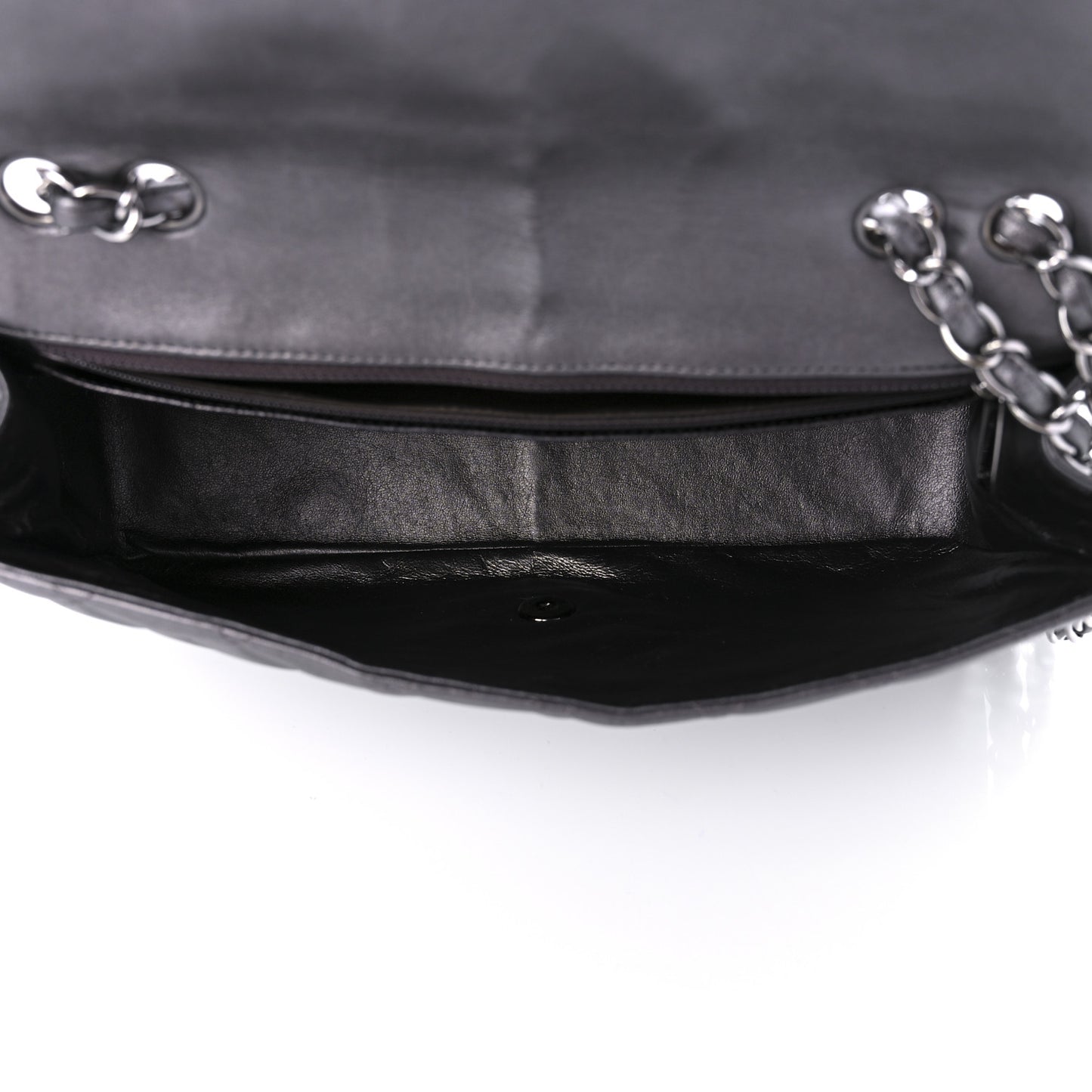 Metallic Lambskin Quilted Jumbo Single Flap Dark Grey