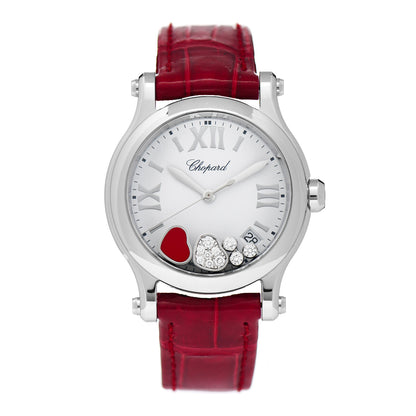 Chopard Stainless Steel Alligator Diamond Ruby 36mm Happy Sport Heart Quartz Watch 1 of 5