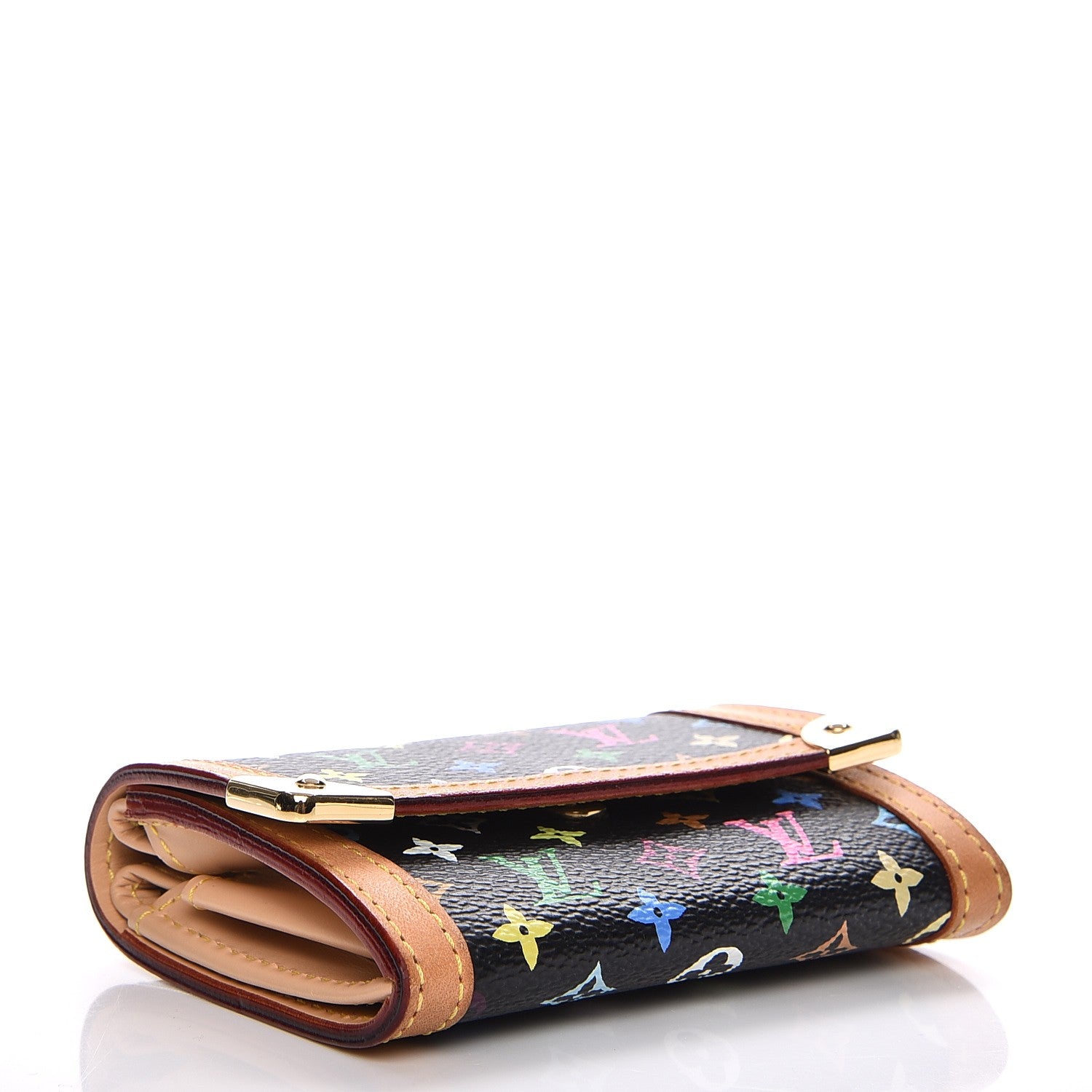 Louis Vuitton Monogram Multicolor Porte-Monnaie Plat Coin Purse Black 4 of 6