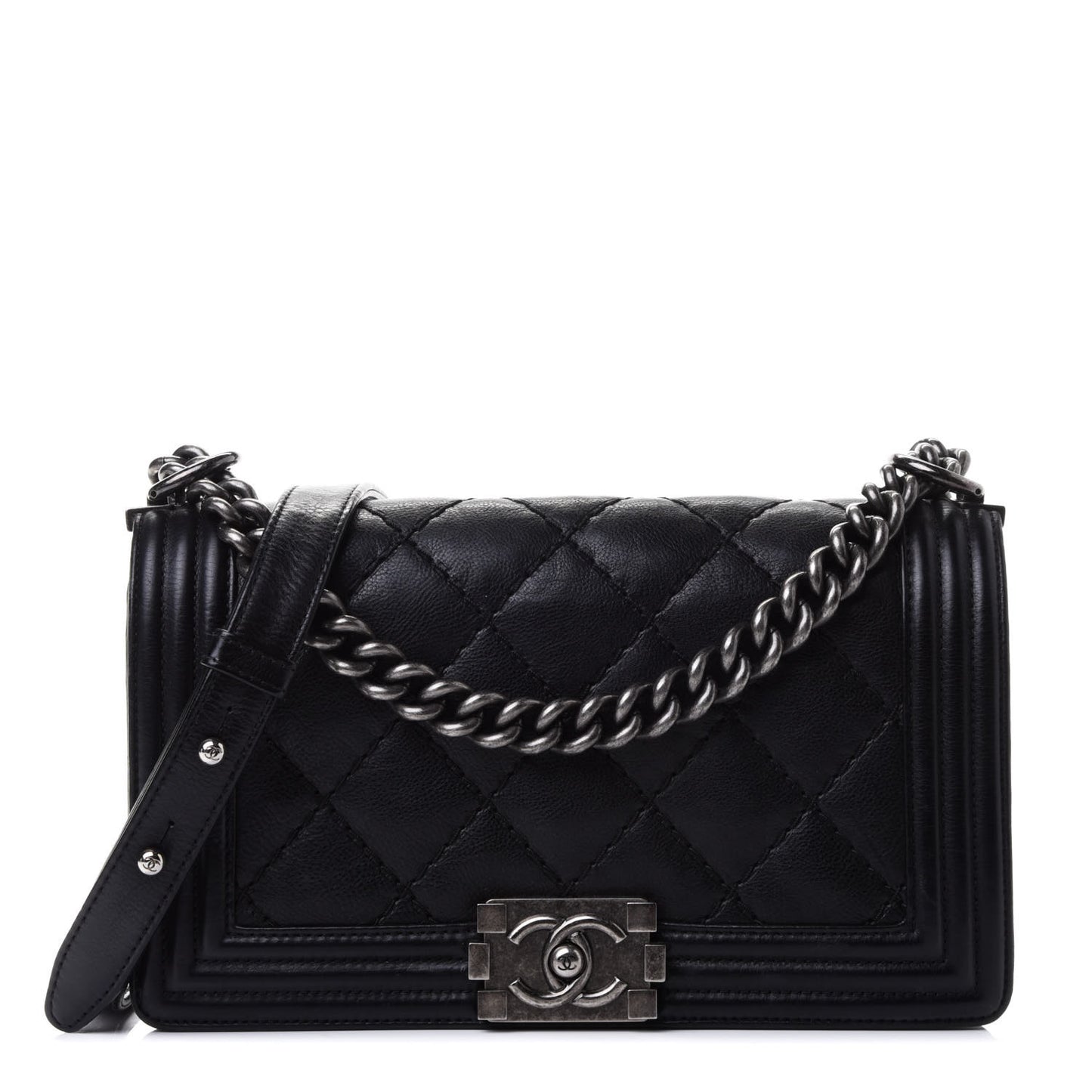 Calfskin Double Stitch Medium Boy Flap Black