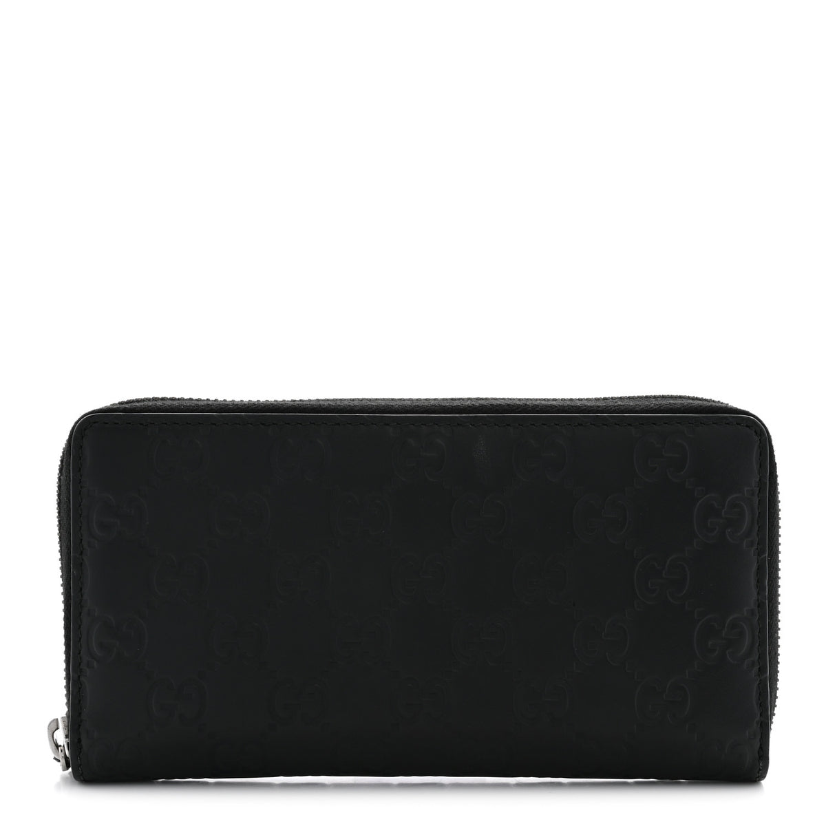 Gucci GG Calfskin Embossed Emblem Zip Around Wallet Black 1 of 9