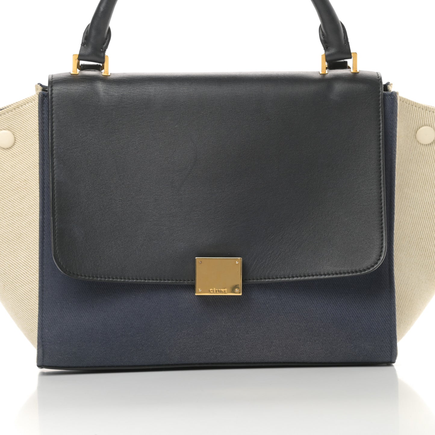 Smooth Calfskin Linen Small Tri-Color Trapeze Black Navy Blue