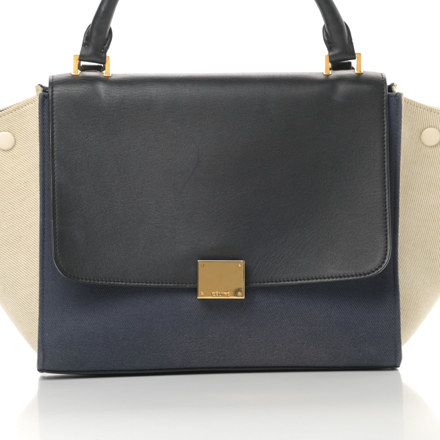 Celine Smooth Calfskin Linen Small Tri-Color Trapeze Black Navy Blue 7 of 17