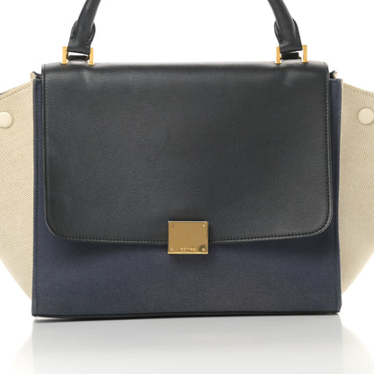 Celine Smooth Calfskin Linen Small Tri-Color Trapeze Black Navy Blue 7 of 17