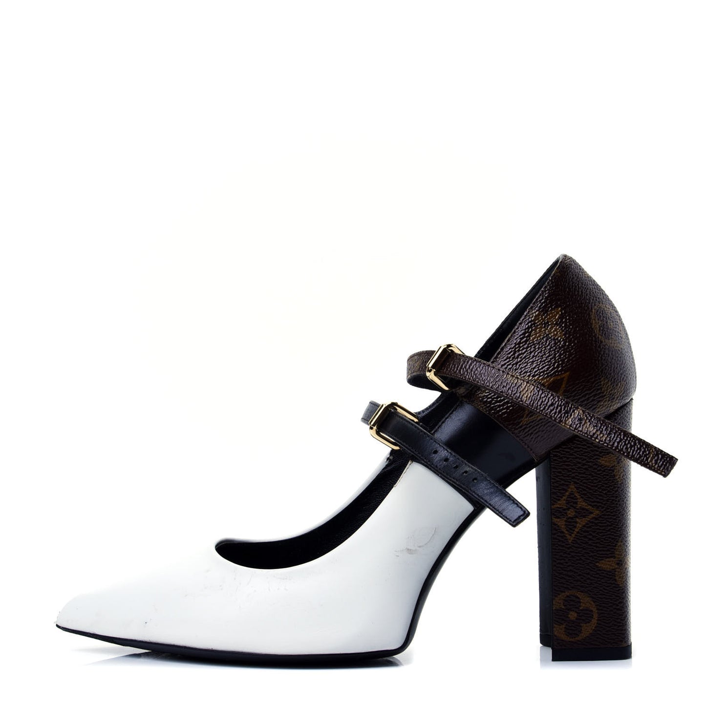 Calfskin Monogram Matchmake Strap Pumps 38.5 Black White