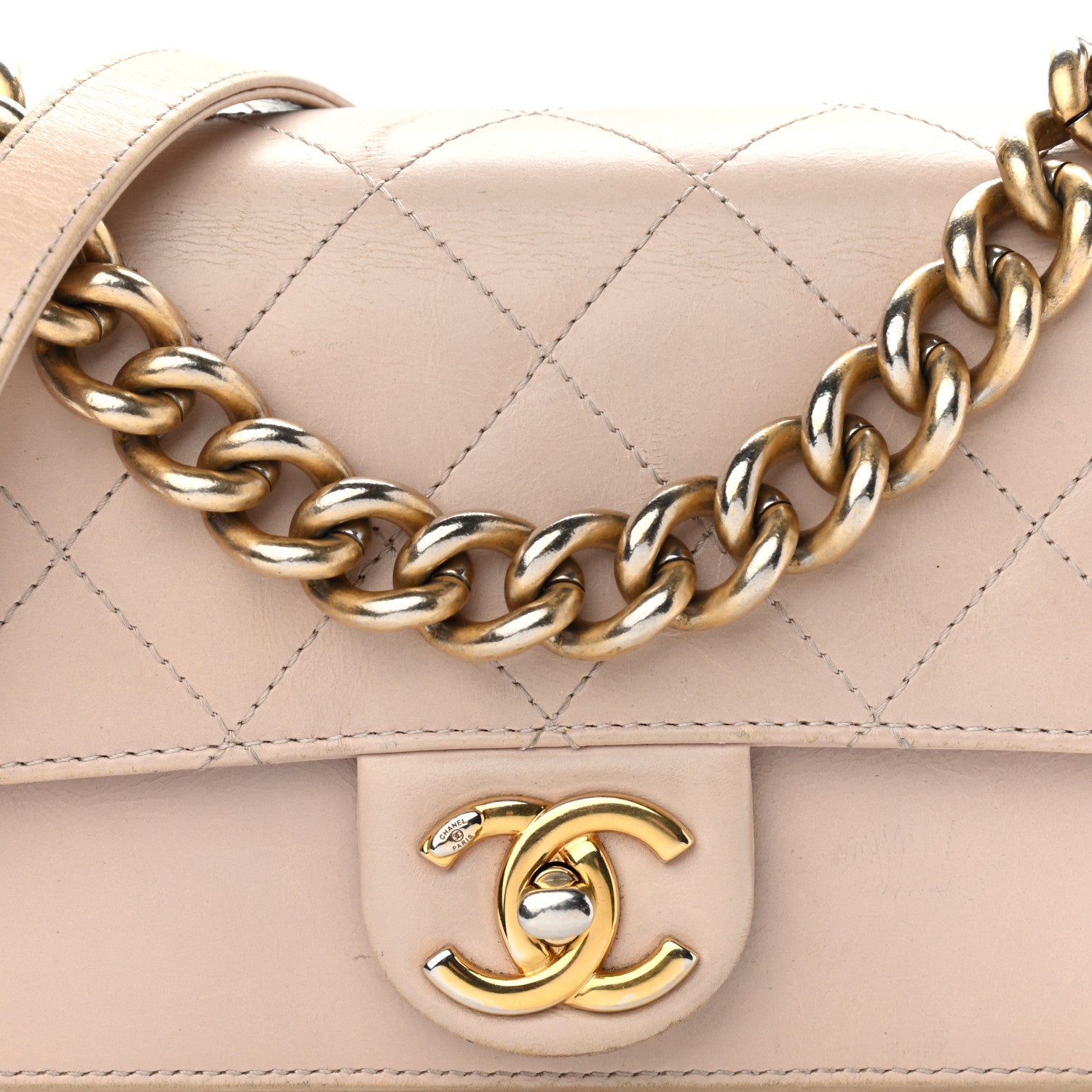 Chanel Glazed Calfskin Quilted Mini Straight Lined Flap Beige 11 of 16