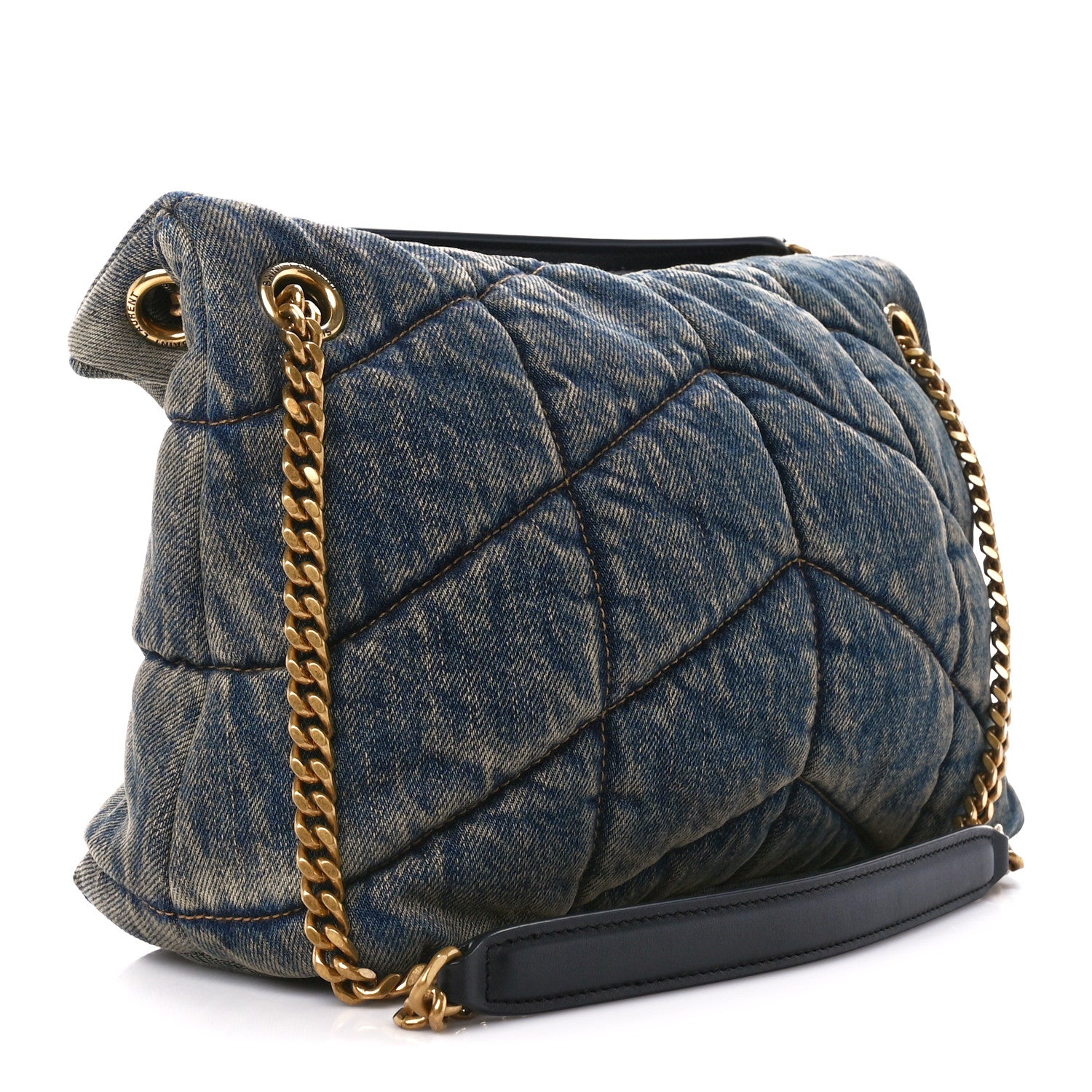 Saint Laurent Denim Quilted Small Loulou Puffer Monogram Chain Satchel Rodeo Blue 3 of 12