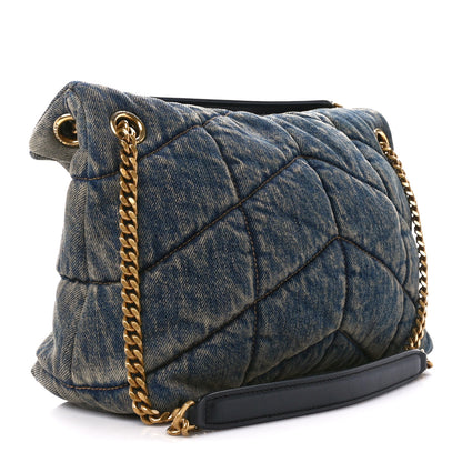 Saint Laurent Denim Quilted Small Loulou Puffer Monogram Chain Satchel Rodeo Blue 3 of 12